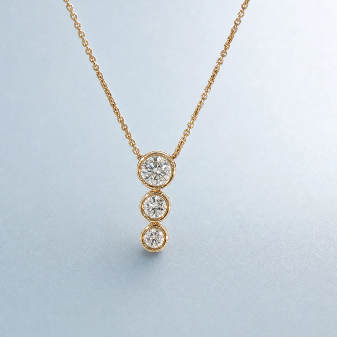 Three-Stone Bezel diamond Drop Necklace