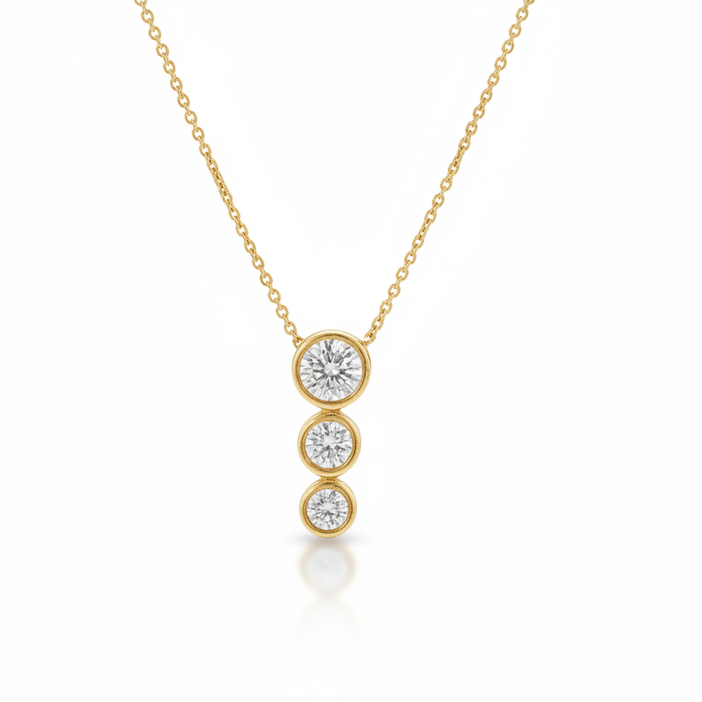 Three-Stone Bezel Diamond Drop Necklace